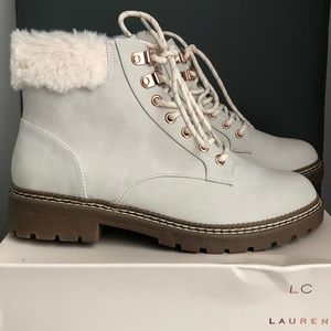 New LC Lauren Conrad Faux Fur Ankle Boots Ivory Size 10